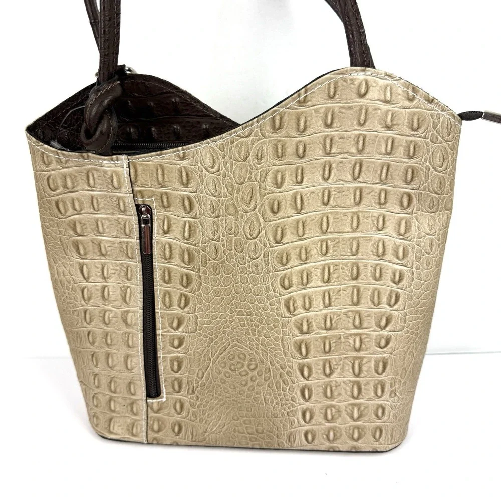 Borse In Pelle Convertible Backpack Handbag Leather Croc Embossed Made Italy New